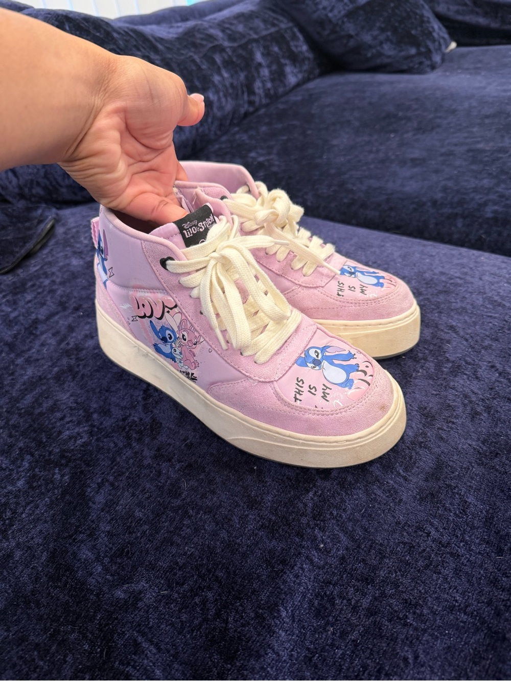 Zara Pink Kids High-Top Sneakers with Blue Cartoon Characters